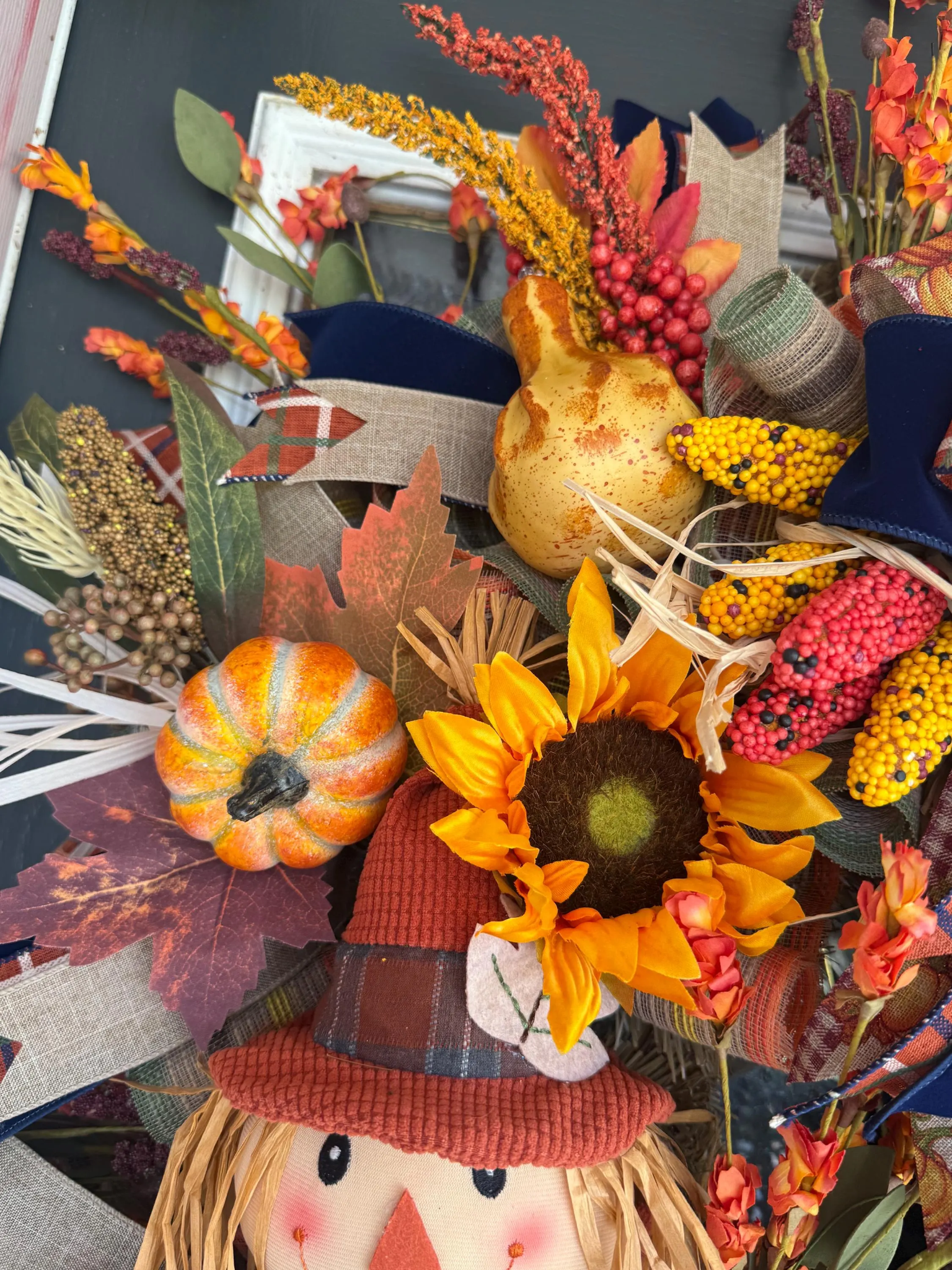Luxury Scarecrow Fall Wreath – Thanksgiving Autumn Door Swag
