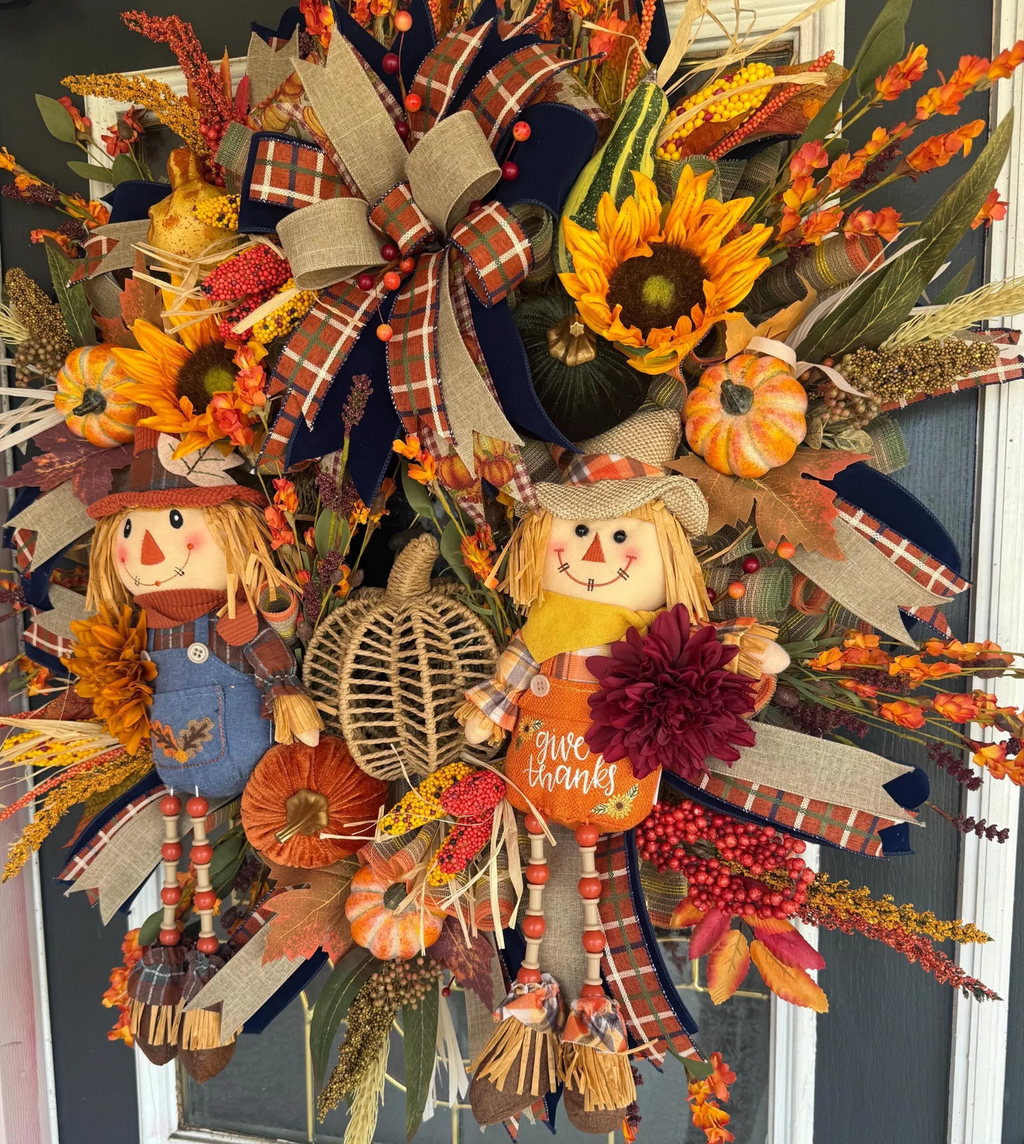 Luxury Scarecrow Fall Wreath – Thanksgiving Autumn Door Swag