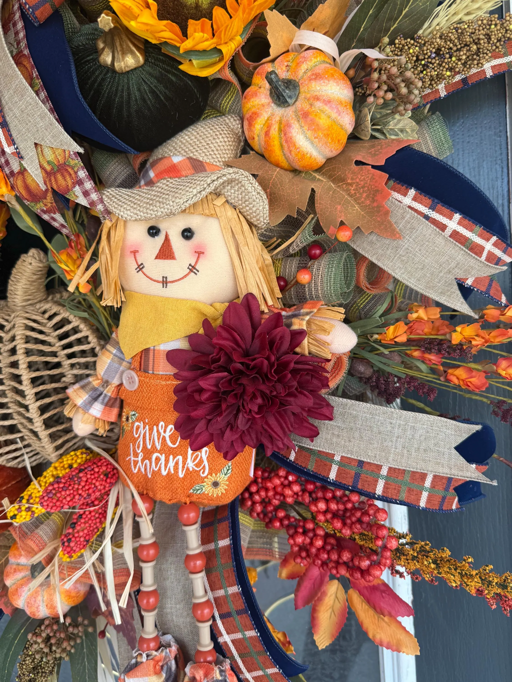 Luxury Scarecrow Fall Wreath – Thanksgiving Autumn Door Swag