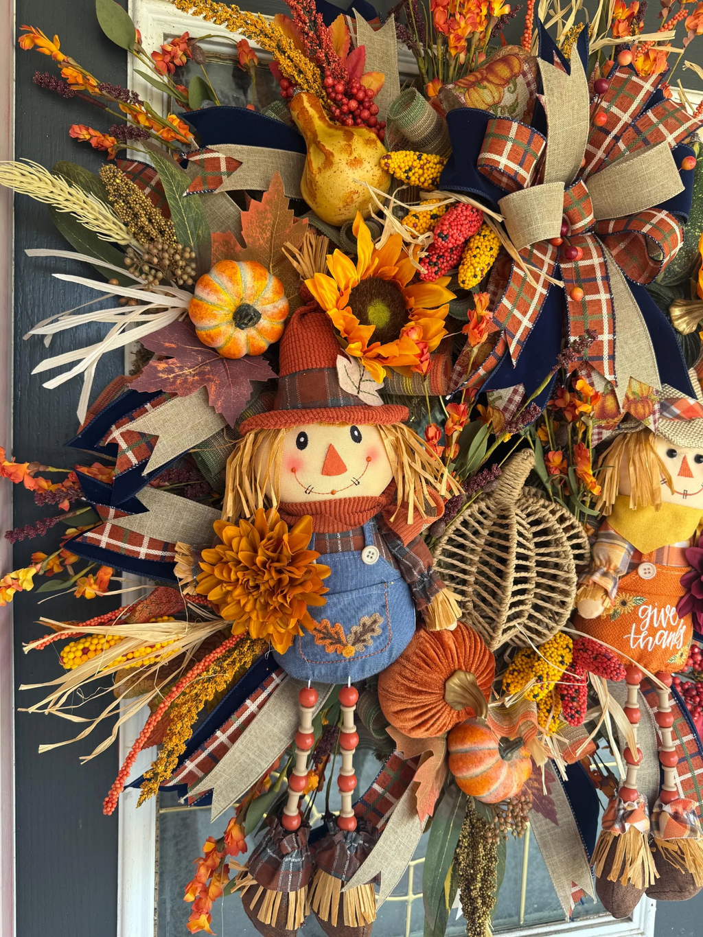 Luxury Scarecrow Fall Wreath – Thanksgiving Autumn Door Swag