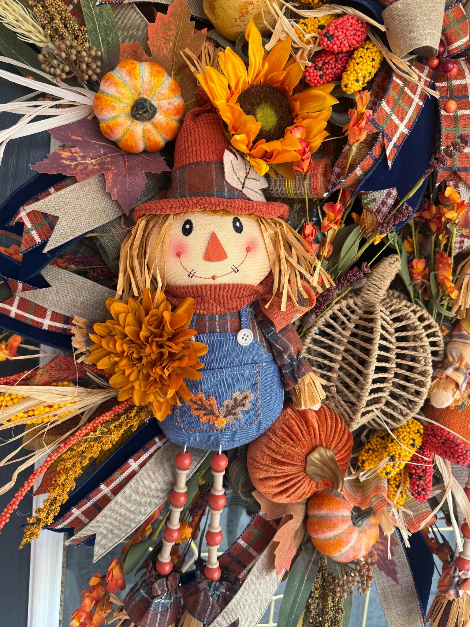 Luxury Scarecrow Fall Wreath – Thanksgiving Autumn Door Swag