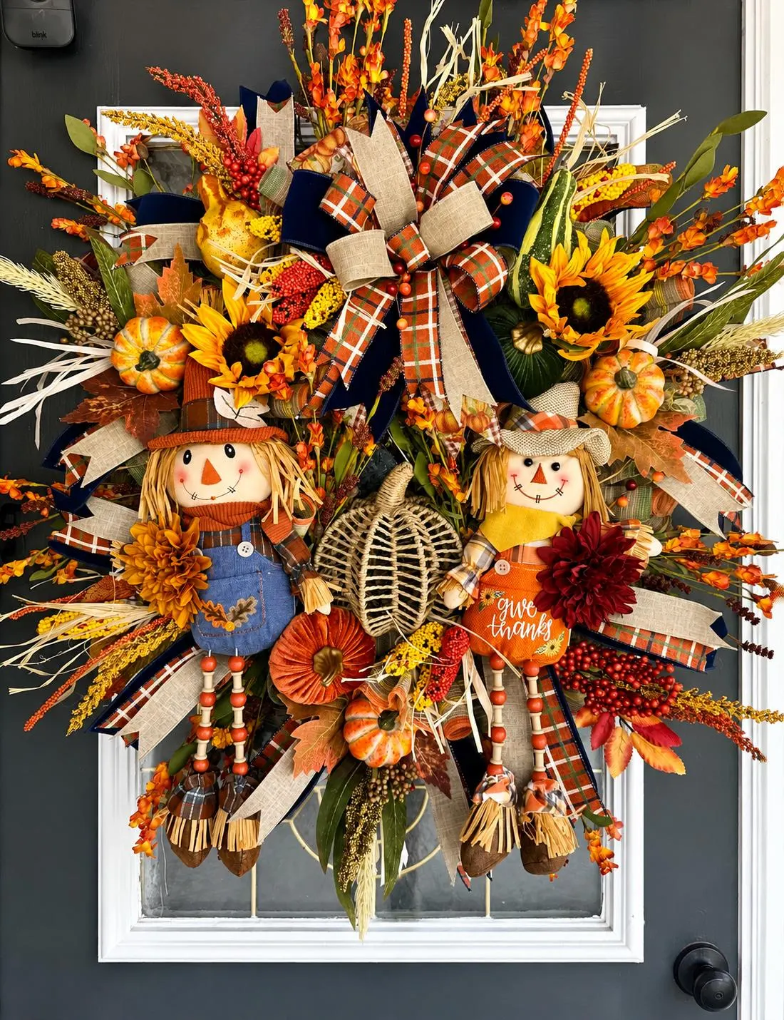 Luxury Scarecrow Fall Wreath – Thanksgiving Autumn Door Swag