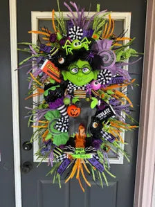 Handmade Halloween Wreath | Lil Ms. Frankie Witch Door Hanger, Candy Decor