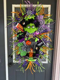 Handmade Halloween Wreath | Lil Ms. Frankie Witch Door Hanger, Candy Decor