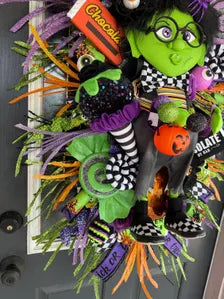 Handmade Halloween Wreath | Lil Ms. Frankie Witch Door Hanger, Candy Decor