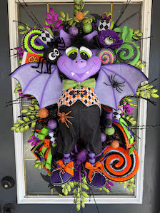 Boomerang Luxury Halloween Vampire Wreath | Extra Large Bat Door Hanger | Handmade Halloween Decor | 32x25x12