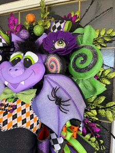Boomerang Luxury Halloween Vampire Wreath | Extra Large Bat Door Hanger | Handmade Halloween Decor | 32x25x12