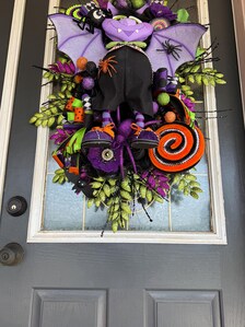 Boomerang Luxury Halloween Vampire Wreath | Extra Large Bat Door Hanger | Handmade Halloween Decor | 32x25x12