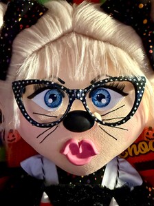 Lil Miss Meow Halloween Wreath | Black Cat Trick-or-Treater Door Hanger | Whimsical Candy Decor
