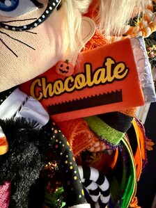 Lil Miss Meow Halloween Wreath | Black Cat Trick-or-Treater Door Hanger | Whimsical Candy Decor