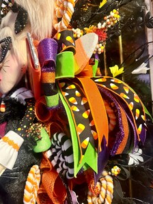 Lil Miss Meow Halloween Wreath | Black Cat Trick-or-Treater Door Hanger | Whimsical Candy Decor