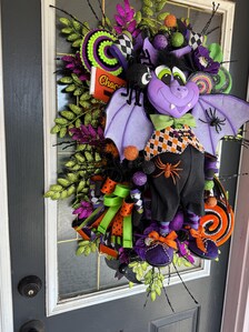 Boomerang Luxury Halloween Vampire Wreath | Extra Large Bat Door Hanger | Handmade Halloween Decor | 32x25x12