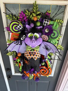 Boomerang Luxury Halloween Vampire Wreath | Extra Large Bat Door Hanger | Handmade Halloween Decor | 32x25x12