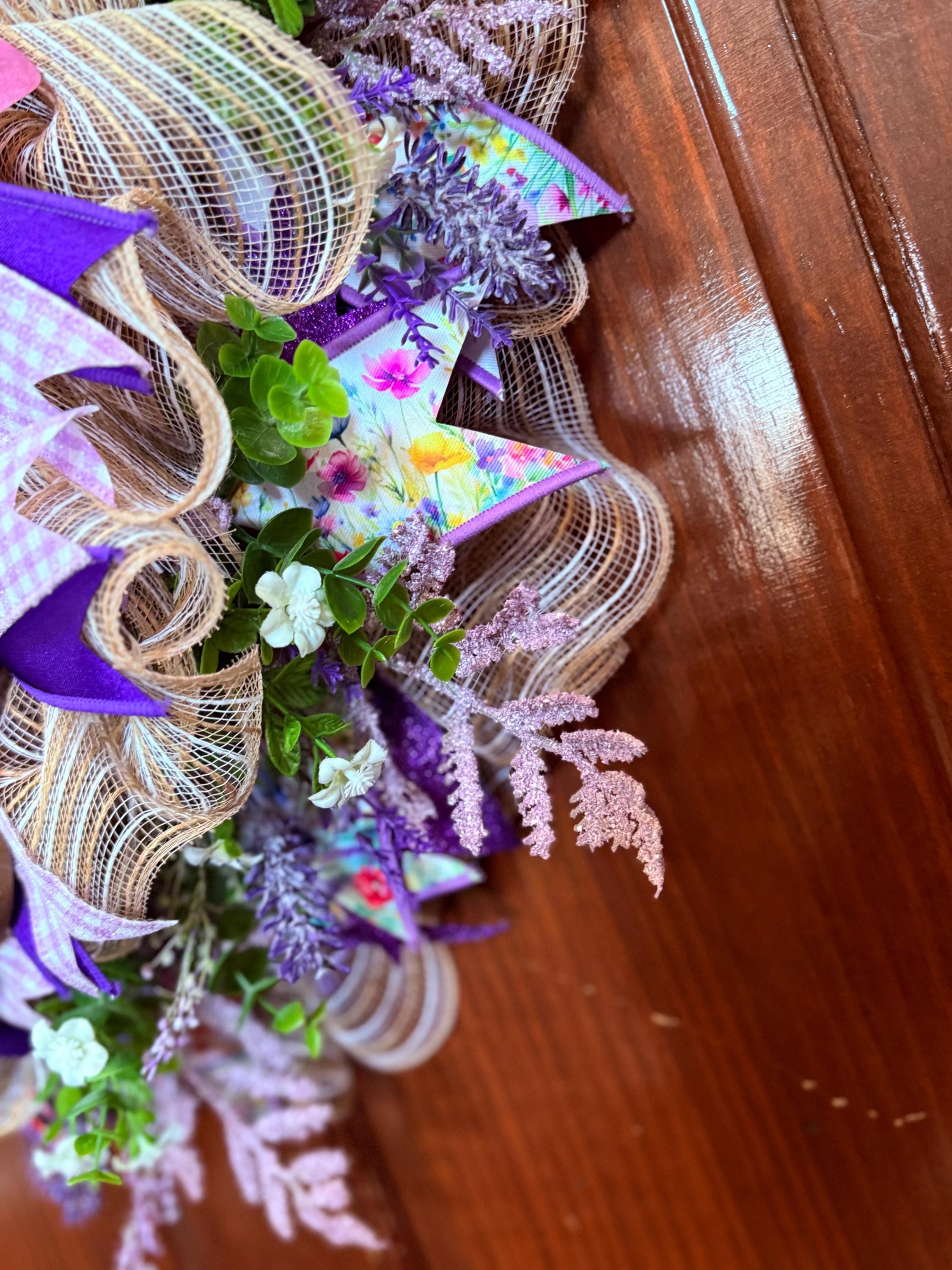 He Is Risen Cross Wreath, Purple Christian Easter Door Decor