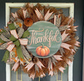 Handmade Thankful Fall Wreath, Leopard Print Pumpkin Door Hanger, Farmhouse Autumn Decor