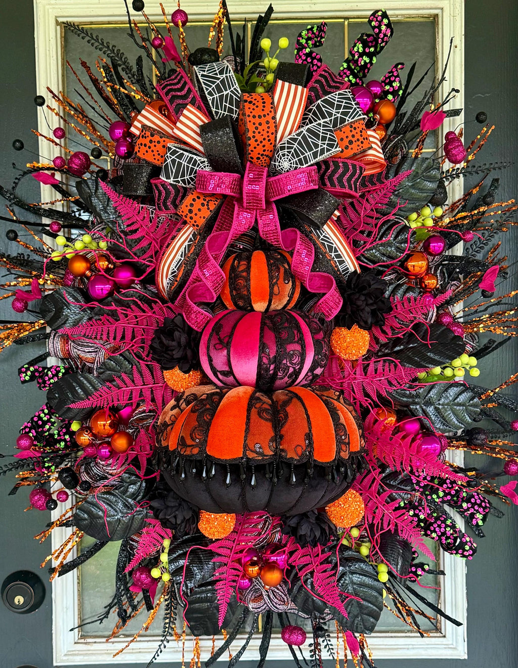 Whimsical Pink & Orange Halloween Pumpkin Swag – Luxury Handmade Decor