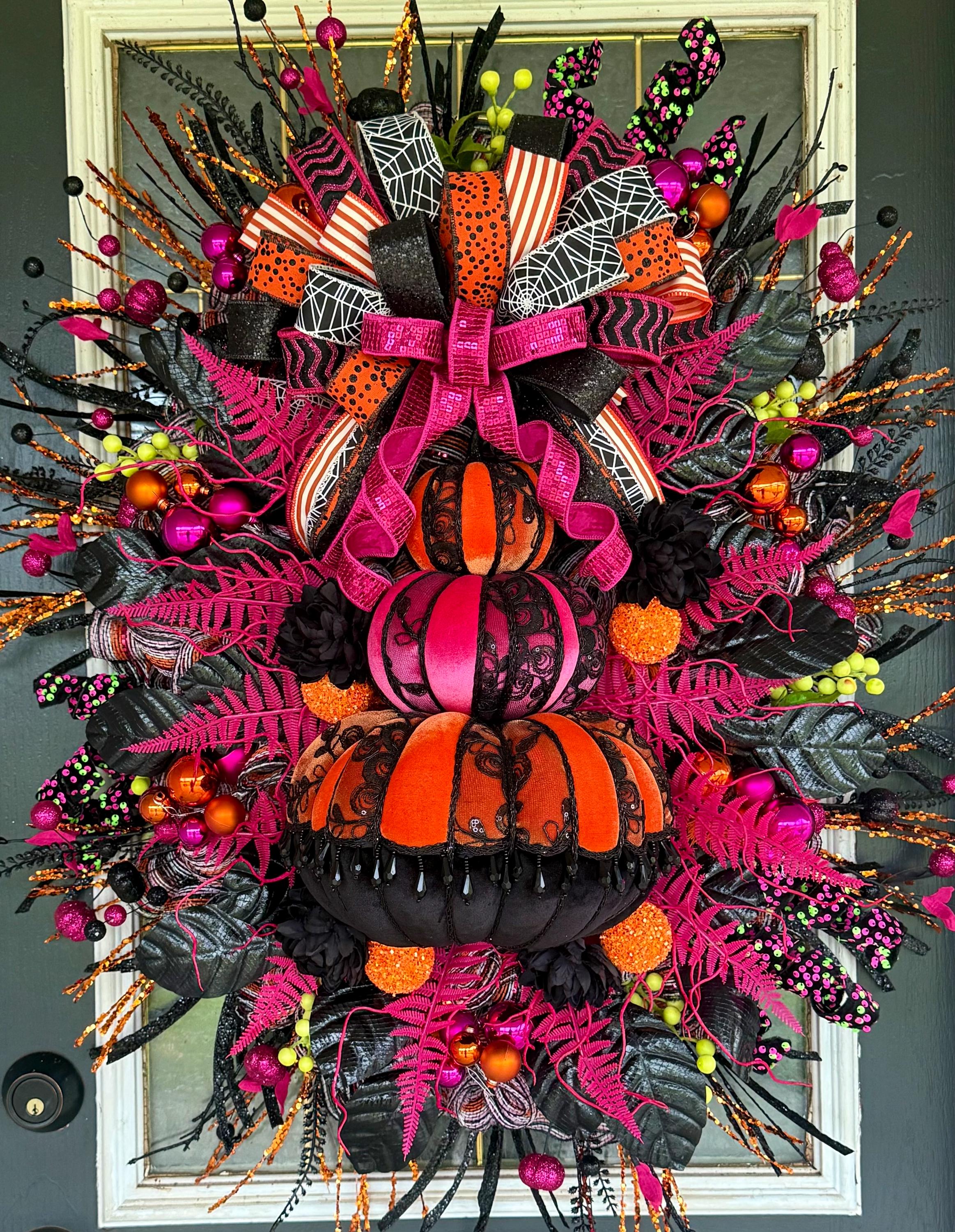 Whimsical Pink & Orange Halloween Pumpkin Swag – Luxury Handmade Decor