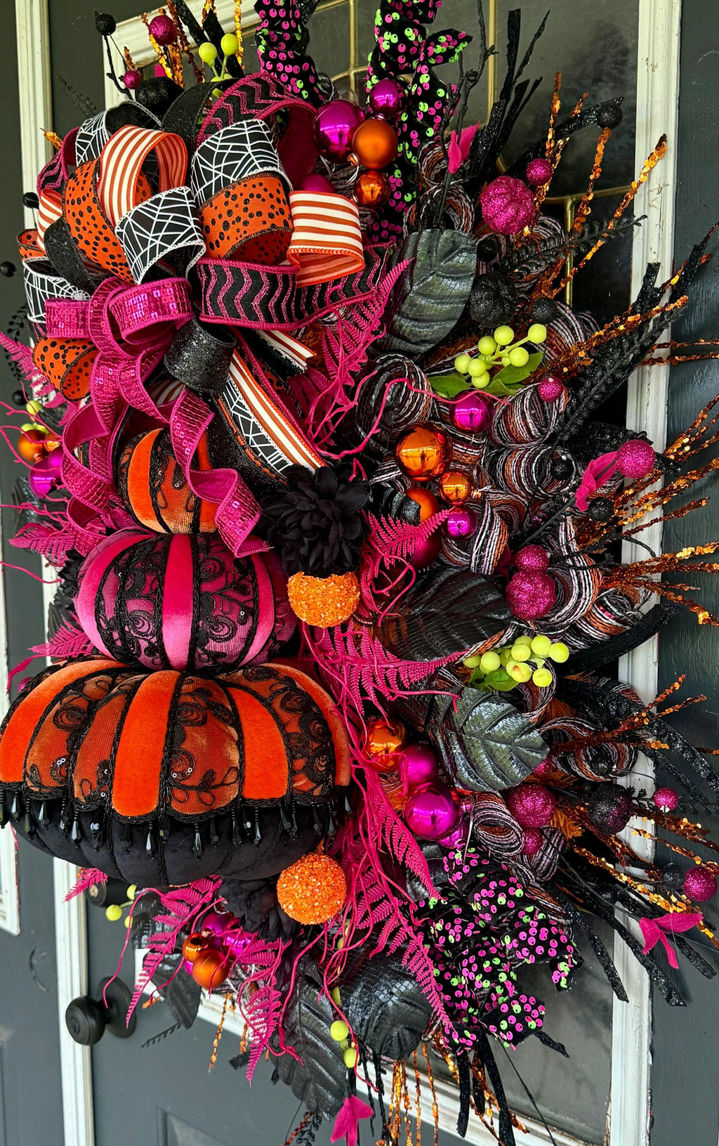 Whimsical Pink & Orange Halloween Pumpkin Swag – Luxury Handmade Decor