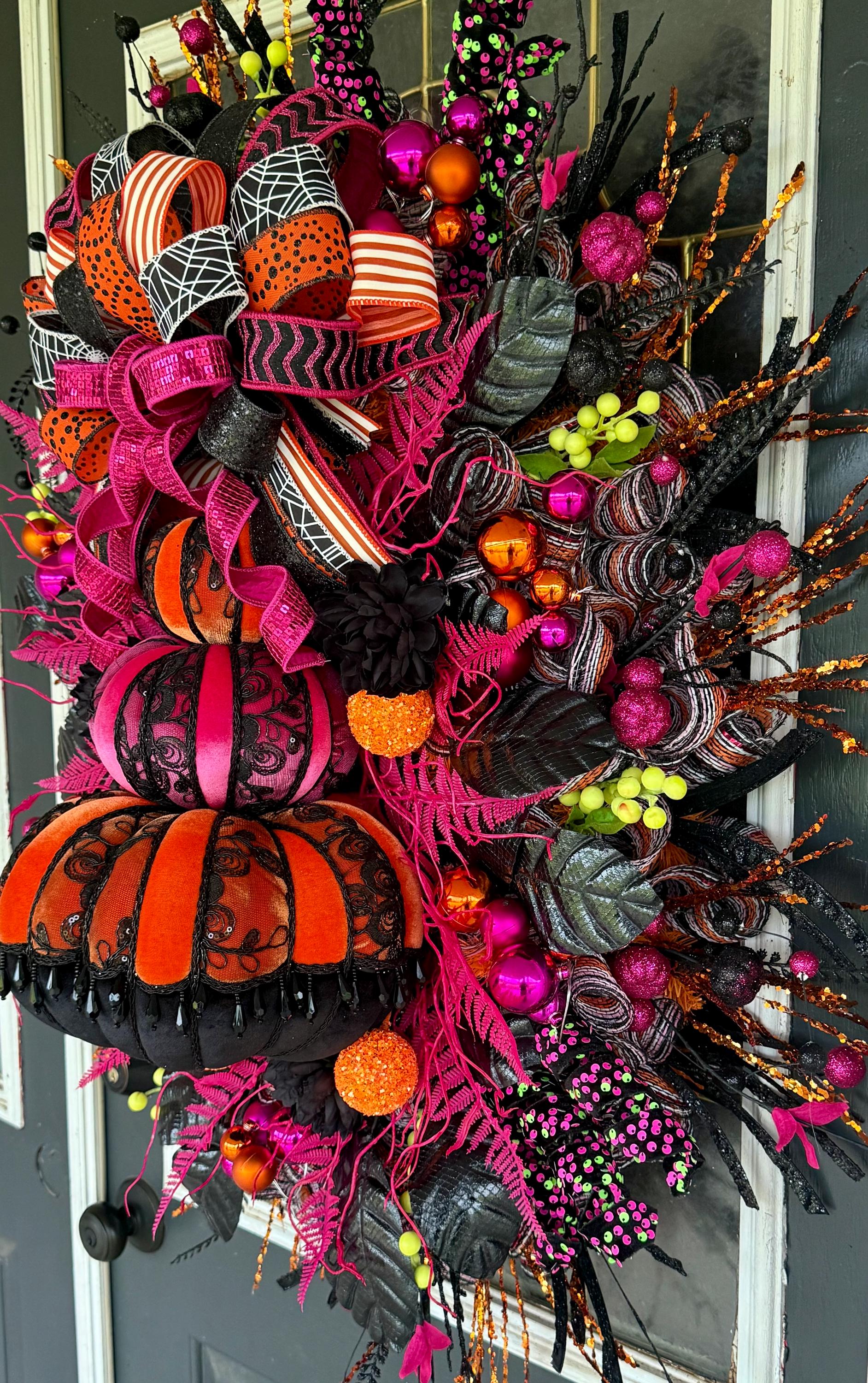 Whimsical Pink & Orange Halloween Pumpkin Swag – Luxury Handmade Decor