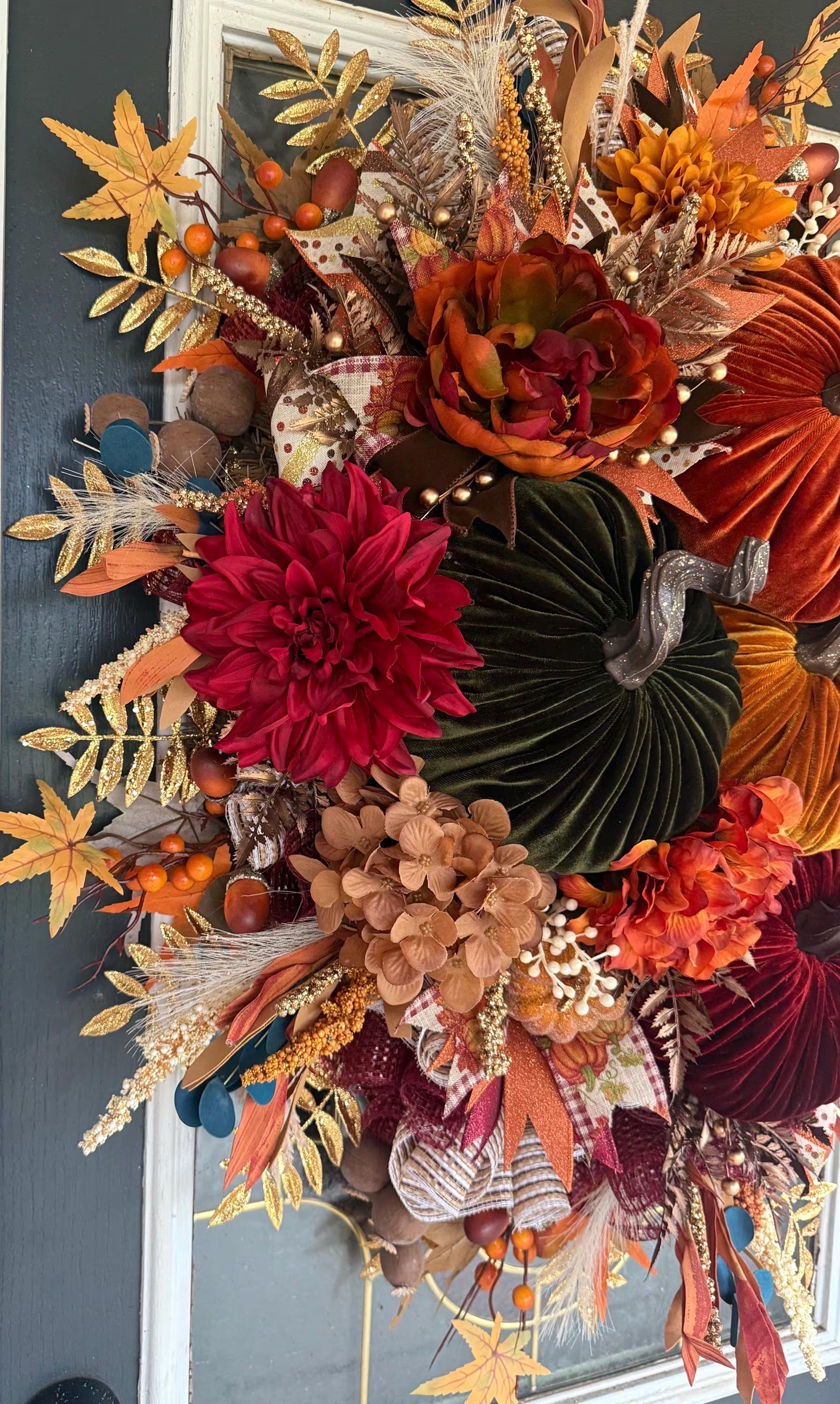 Luxury Velvet Pumpkin Fall Wreath | Handmade Autumn Front Door Decor