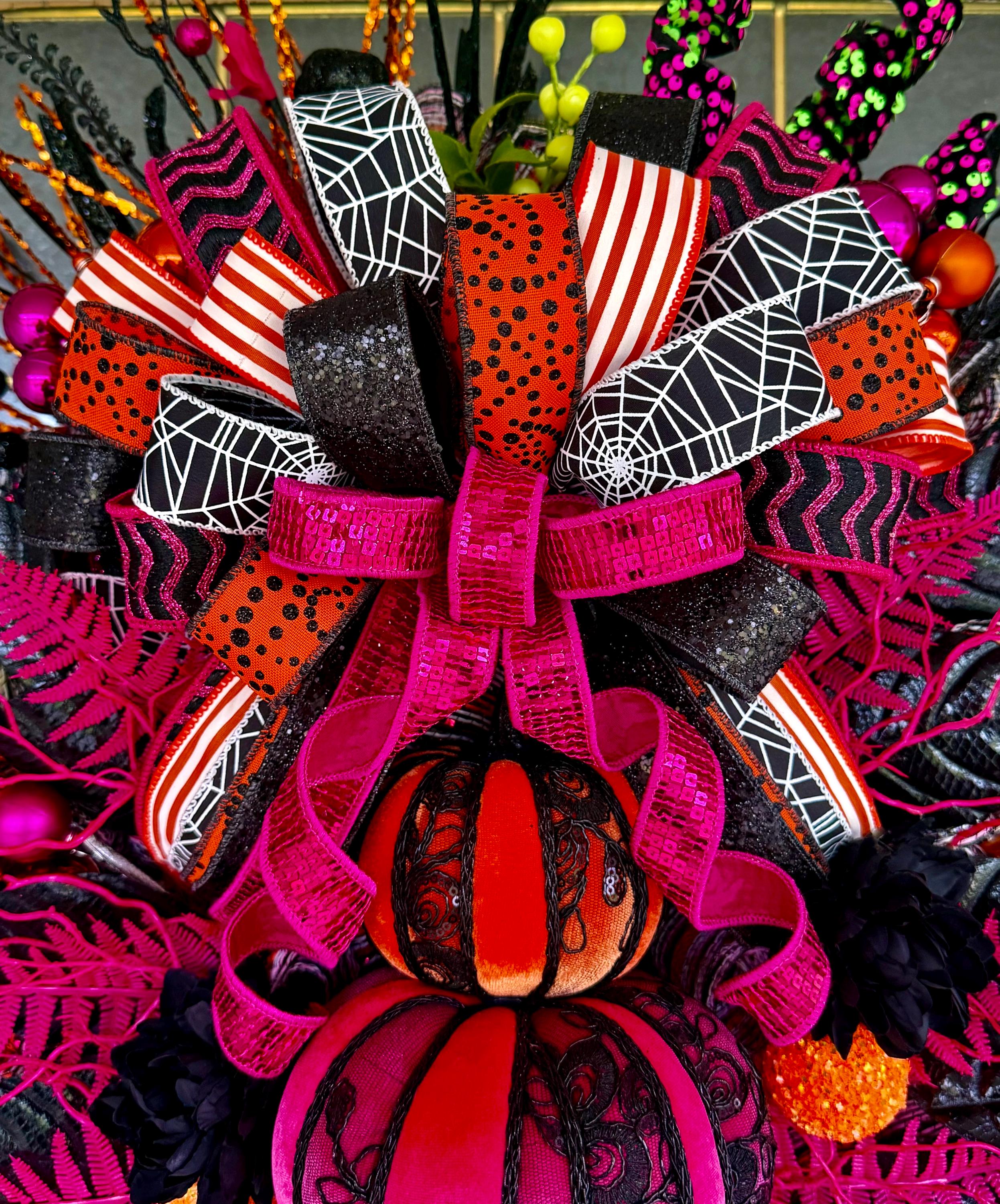 Whimsical Pink & Orange Halloween Pumpkin Swag – Luxury Handmade Decor