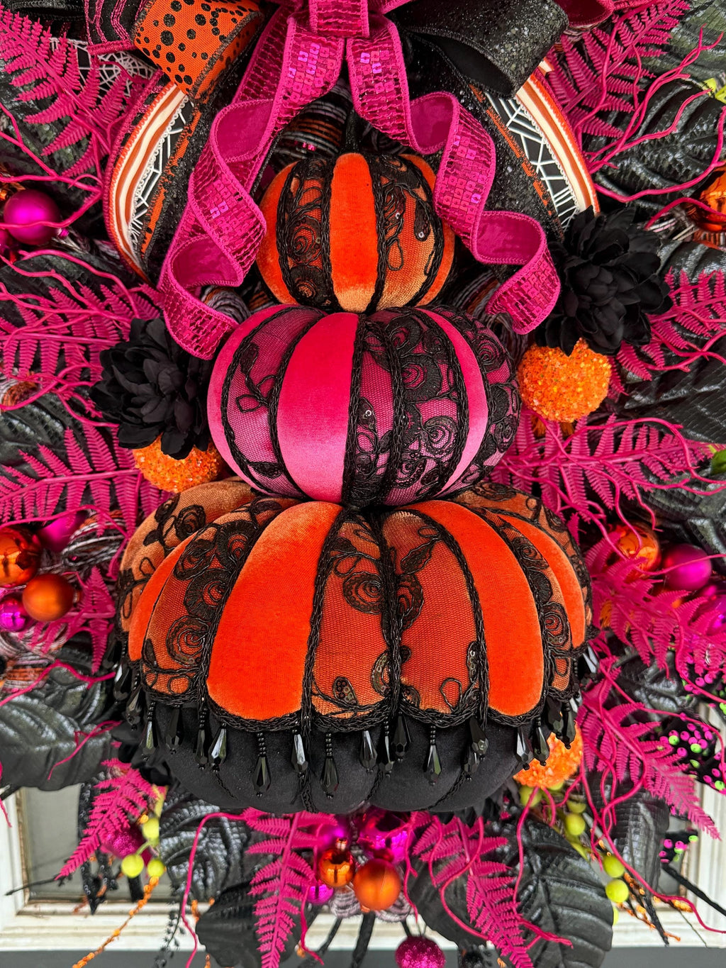 Whimsical Pink & Orange Halloween Pumpkin Swag – Luxury Handmade Decor