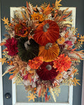 Luxury Velvet Pumpkin Fall Wreath | Handmade Autumn Front Door Decor