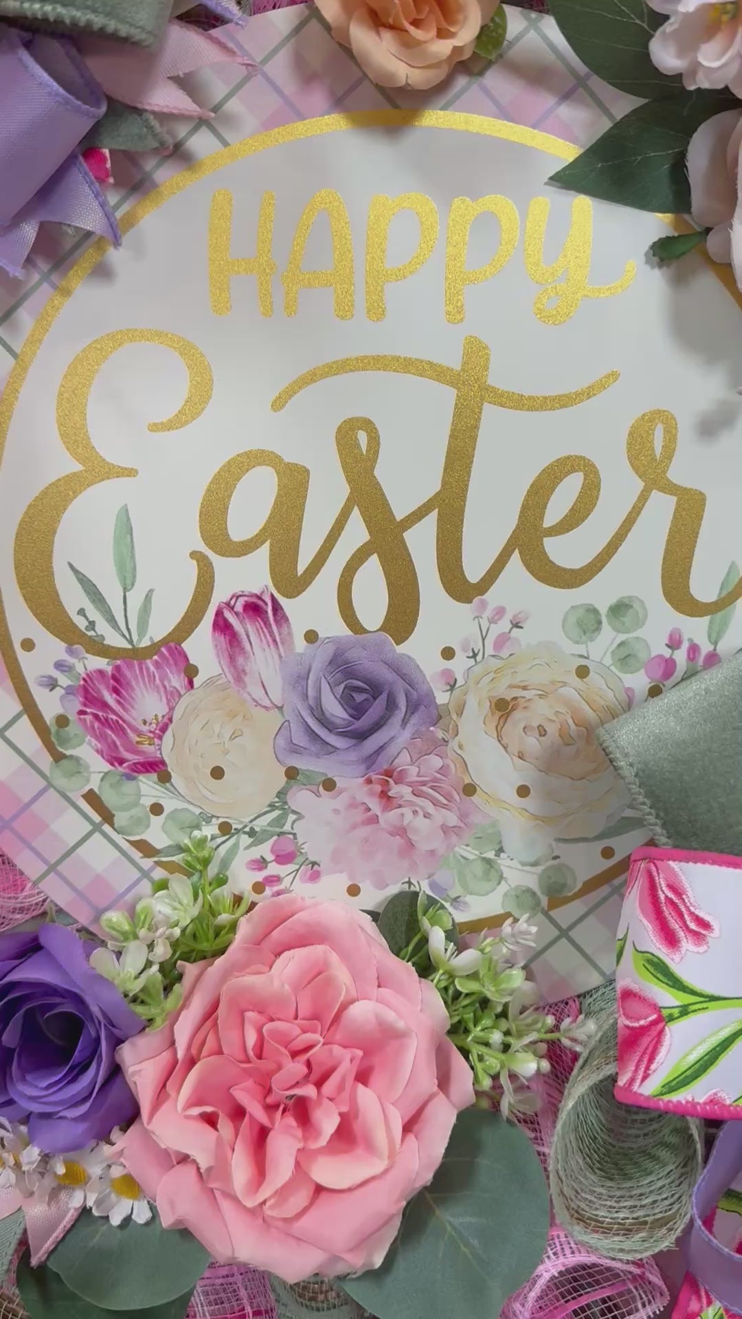 Happy Easter Spring Wreath – Pastel Easter Door Wreath – Pink Spring Front Door Decor – Farmhouse Easter Wreath – Large Easter Wreath