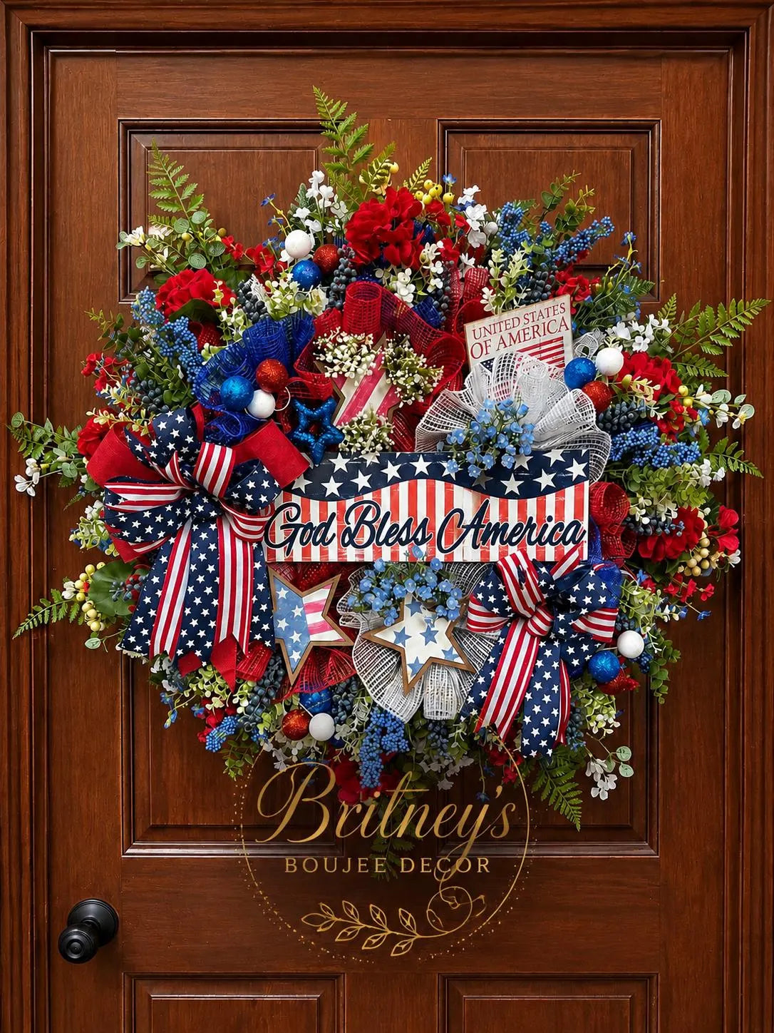 Patriotic God Bless America Wreath Oversized American Front Door Decor