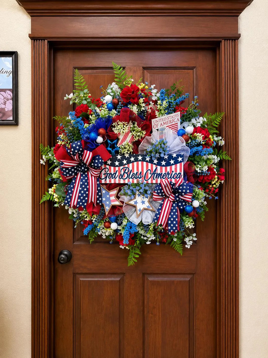 Patriotic God Bless America Wreath Oversized American Front Door Decor