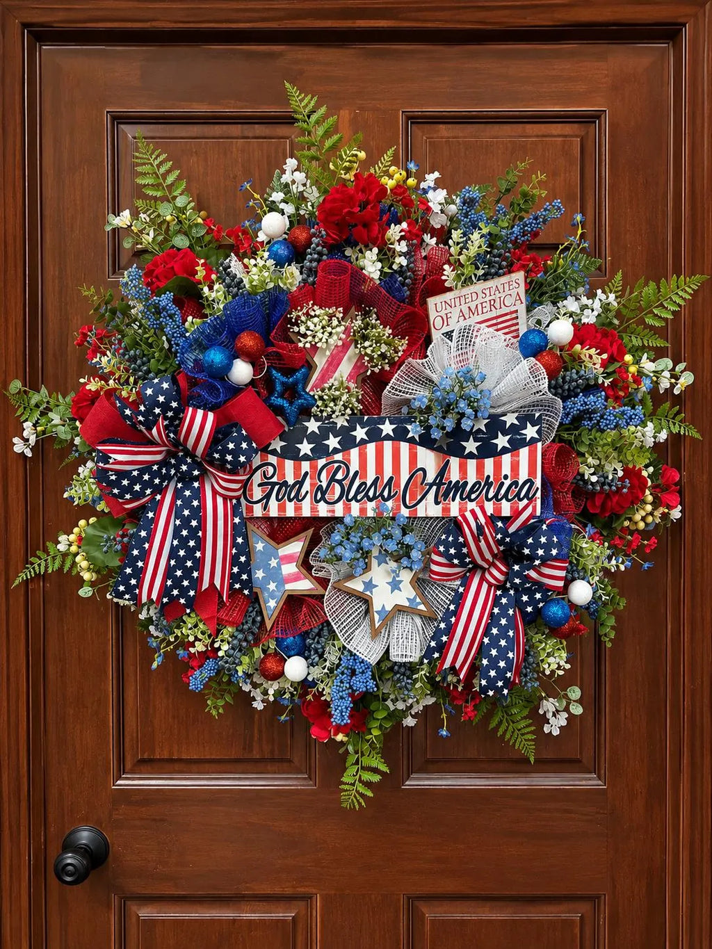 Patriotic God Bless America Wreath Oversized American Front Door Decor