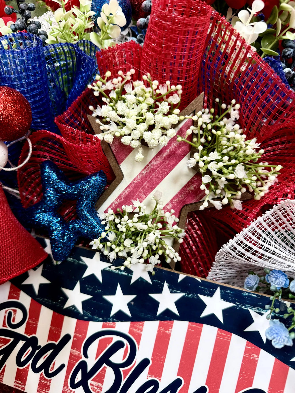 Patriotic God Bless America Wreath Oversized American Front Door Decor