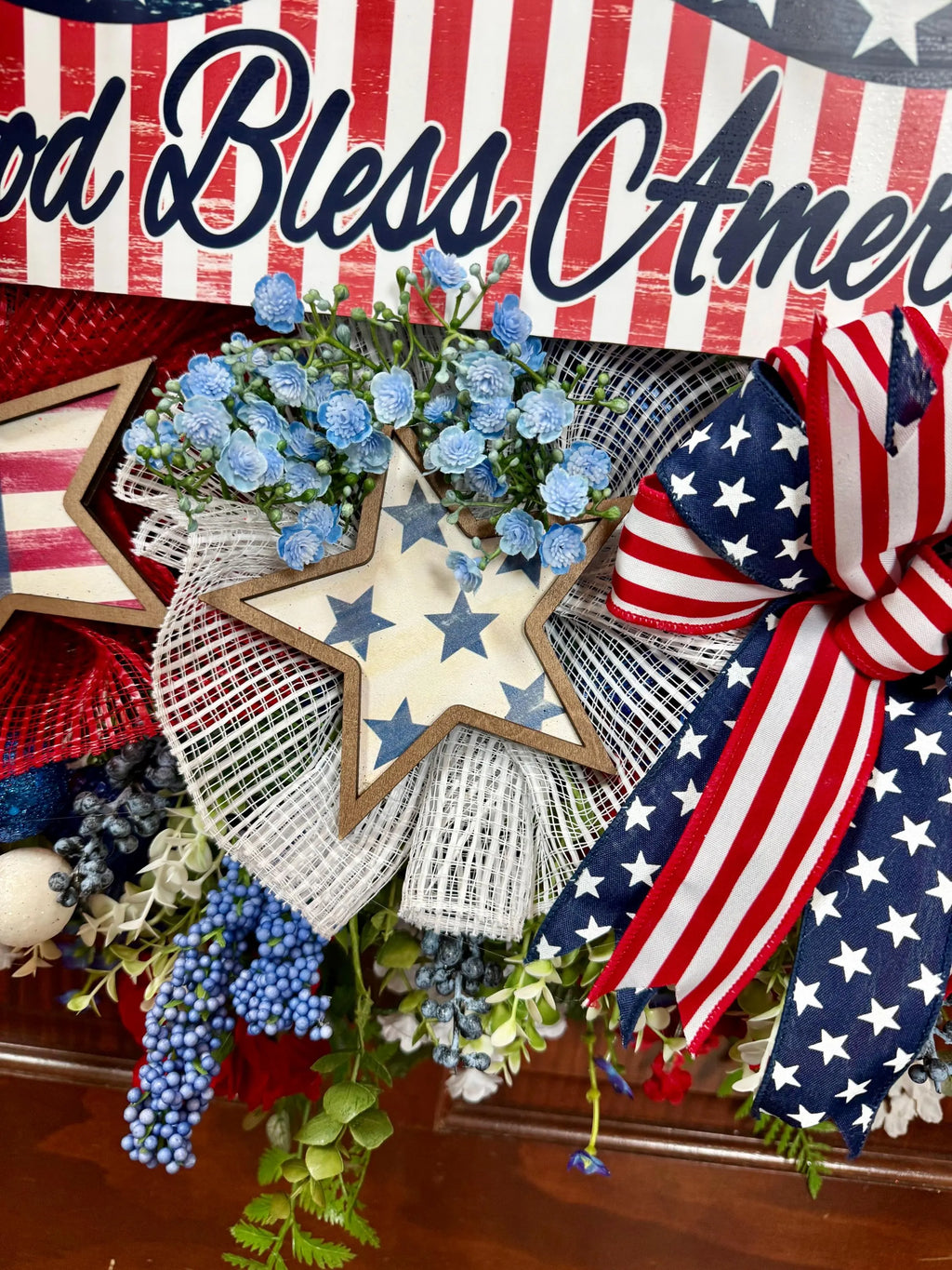 Patriotic God Bless America Wreath Oversized American Front Door Decor