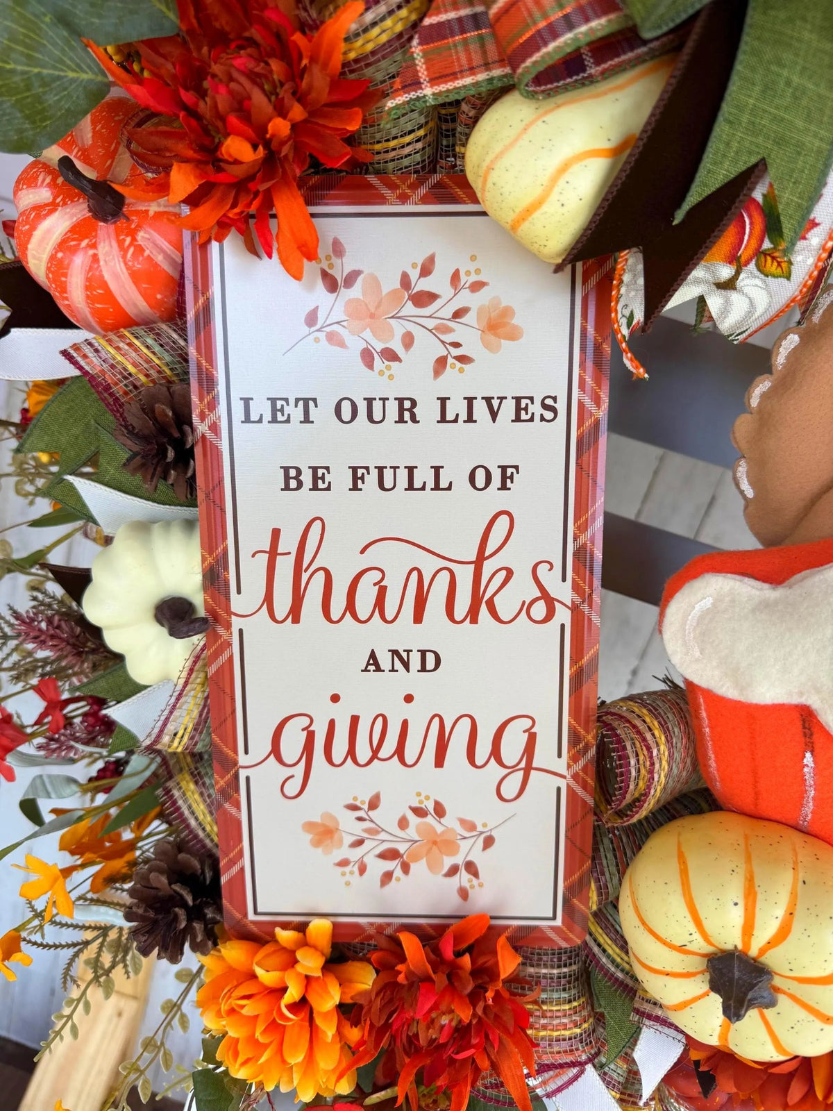 Handmade Thanksgiving Turkey Wreath, Pumpkin Pie, Fall Front Door Decor (36" Tall)