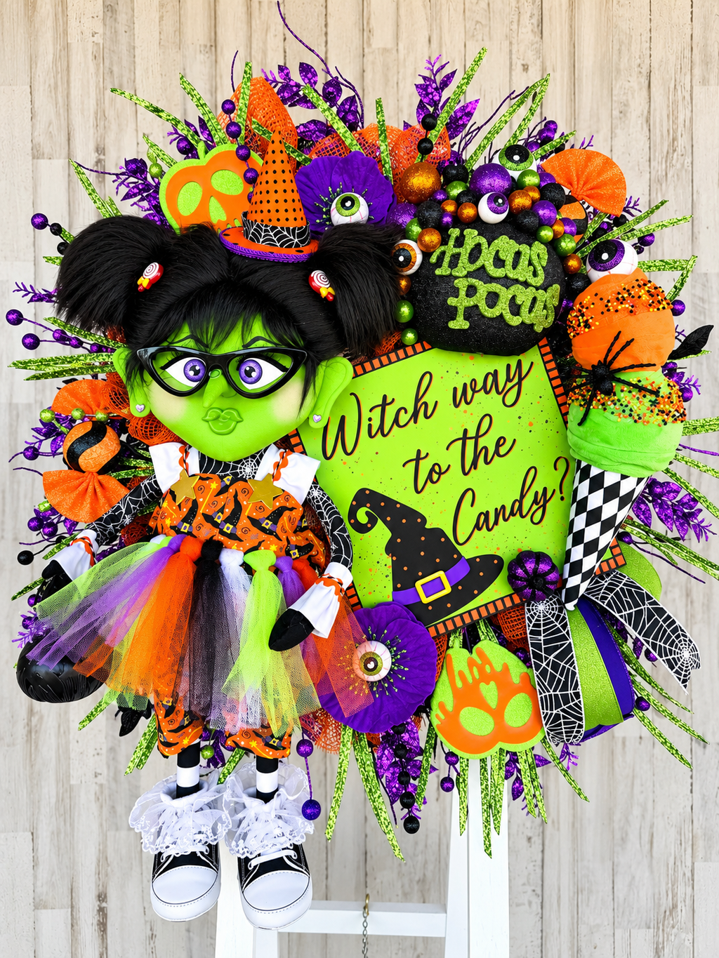 Whimsical Witch Halloween Wreath – “Witch Way to the Candy”